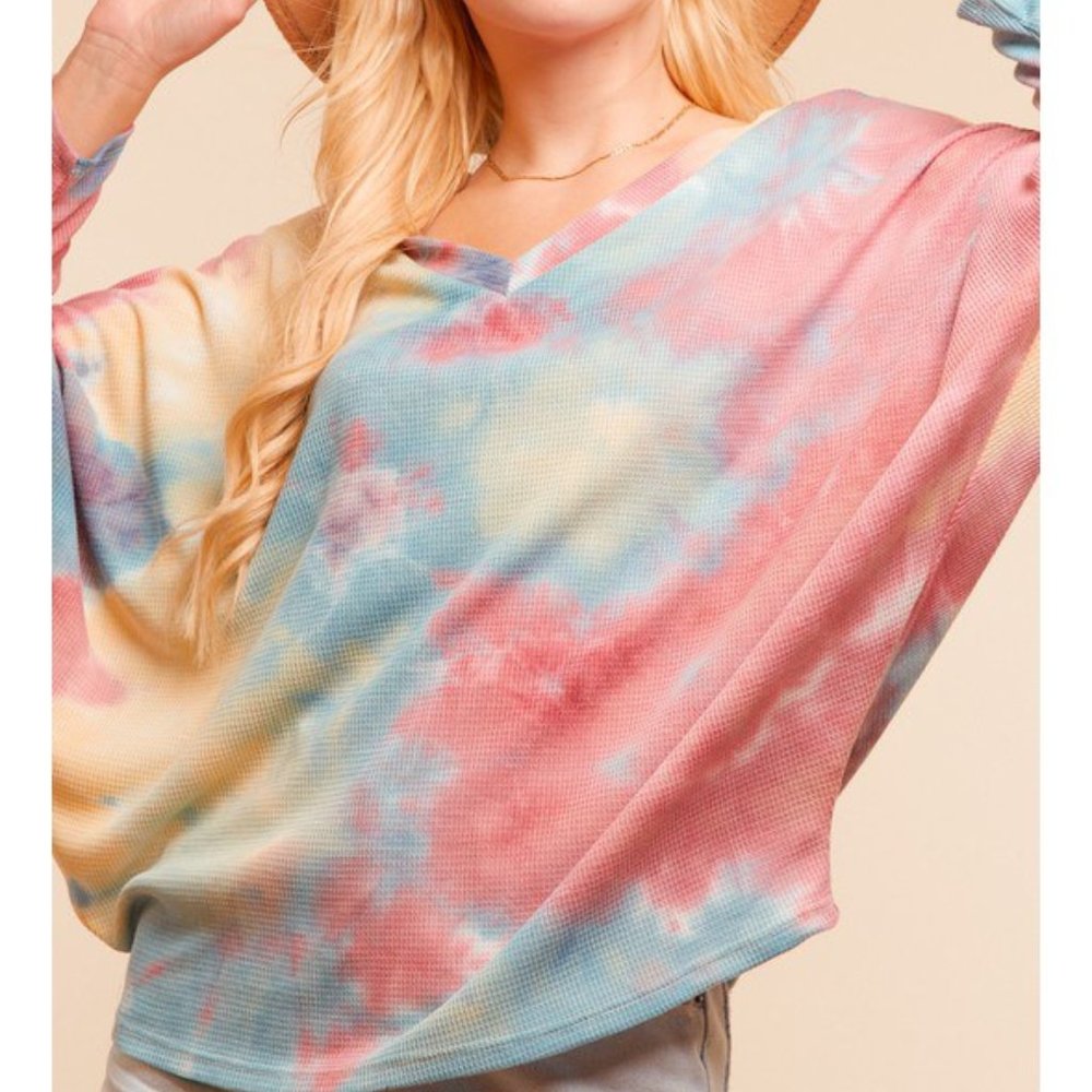 V-NECK 3Q DOLMAN SLEEVE TIE DYE  SLOUCHY - Picture 6 of 10